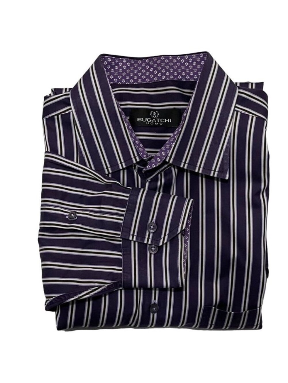 Bugatchi Mens Long Sleeve Purple Striped Button-Up Dress Shirt Size XL